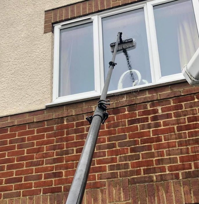 Window cleaning in progress